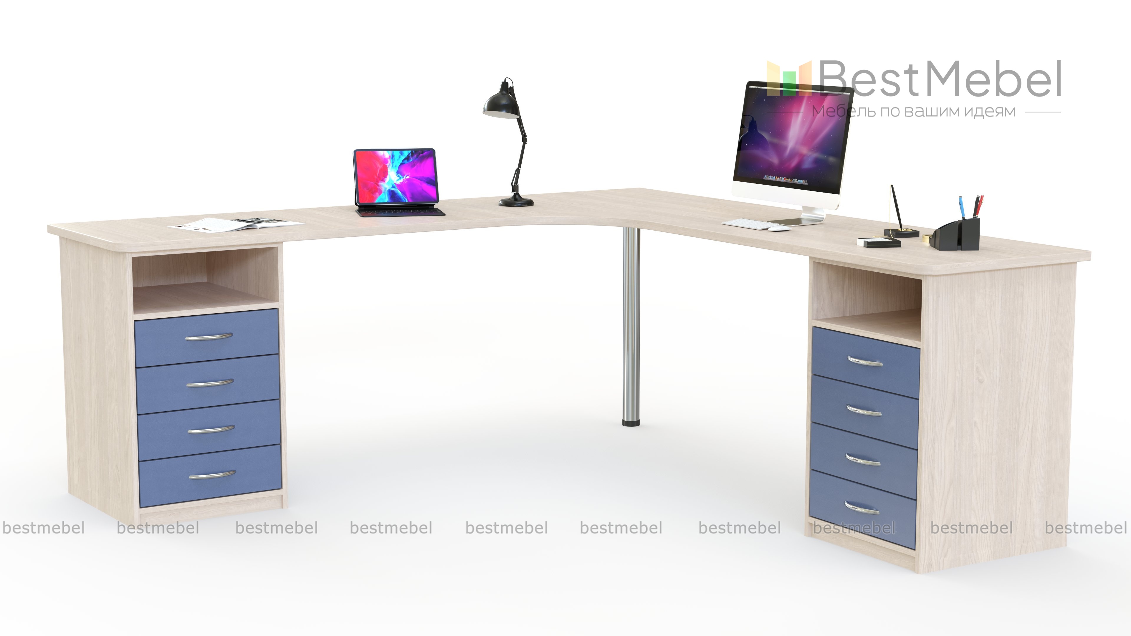 Угловой письменный стол для двоих Нико 80 - 24930 руб, доставим бесплатно в  Челябинске, выбирайте размер и цвет